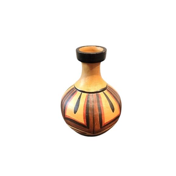 Miniature Terracotta Pottery Bud Vase Colorful Sculpture Earthy Home Decor - Picture 3 of 7